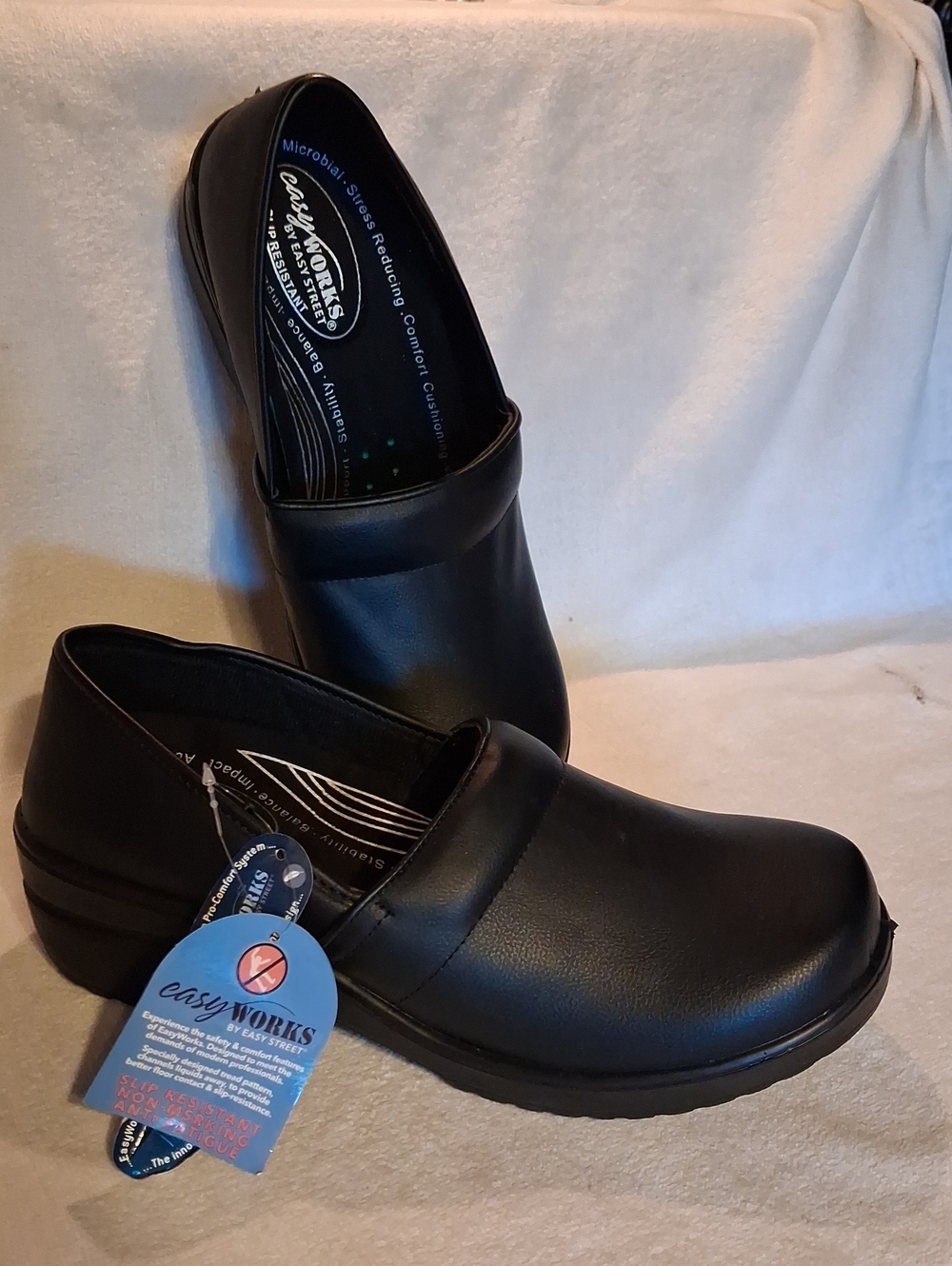easy street Black Slip-On Work Clogs Slip Resistant Stress Reducing Size 12